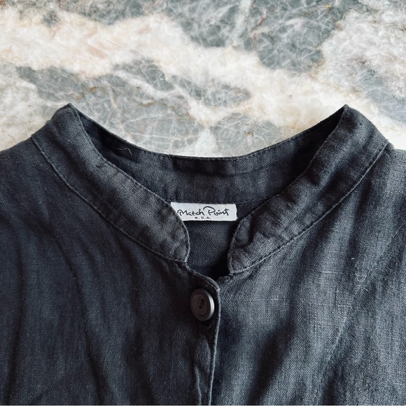 Match Point USA 100% 5.5oz Linen Mandarin Collar Long Sleeve Button Up Jacket, L - Picture 2 of 7